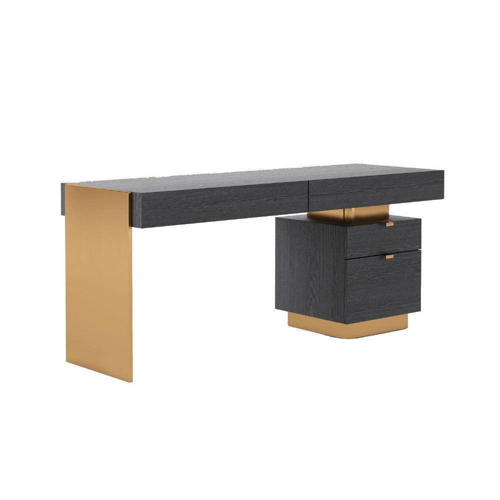 Executive Office Desk | Gray Elm Veneer | Gold Stainless Steel | 63"