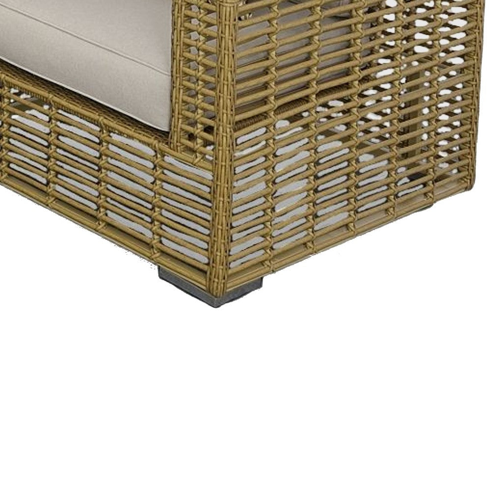 Toya 4pc Outdoor Sofa Set | Brown Rattan Frame | White Cushioned Seats BM338342