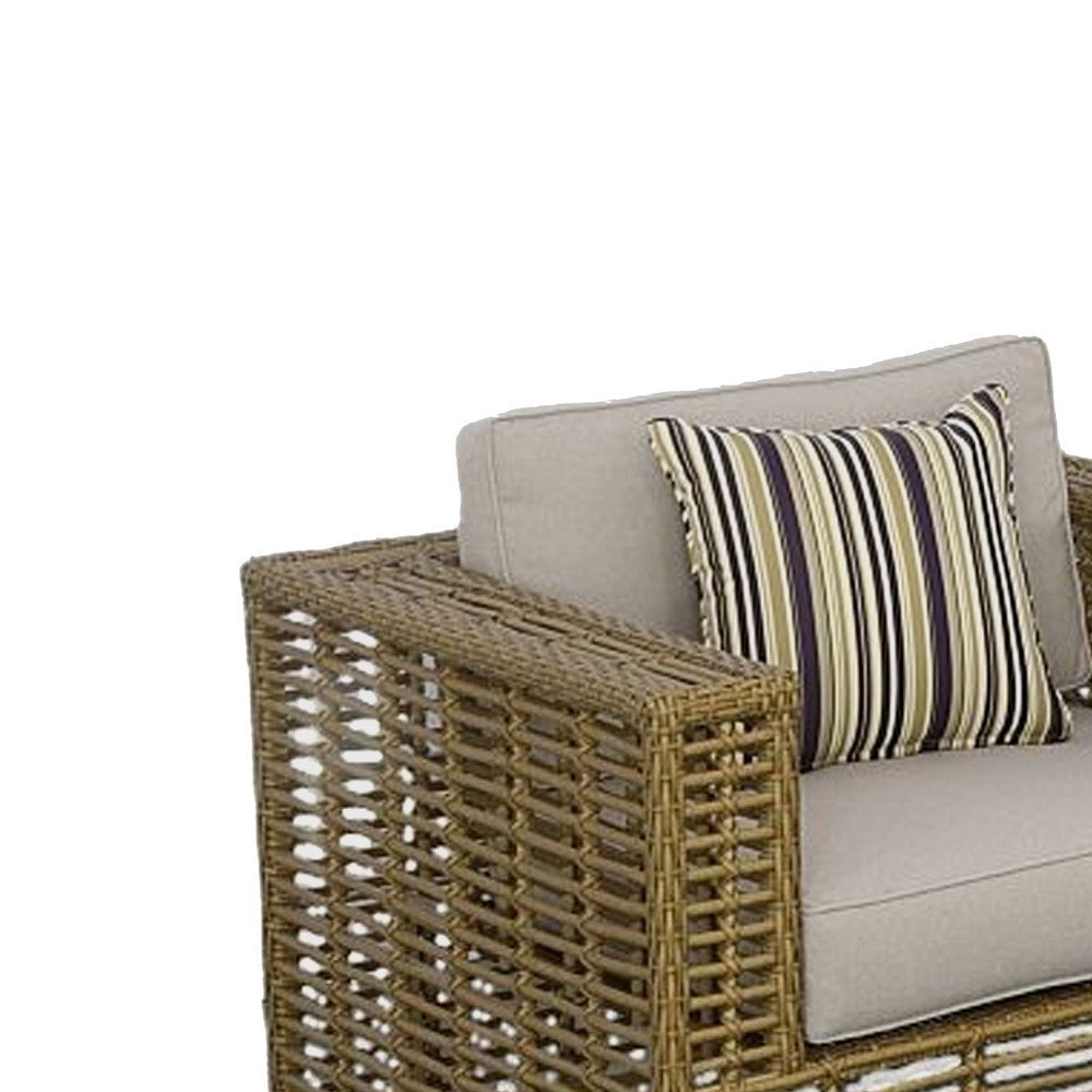 Toya 4pc Outdoor Sofa Set | Brown Rattan Frame | White Cushioned Seats BM338342