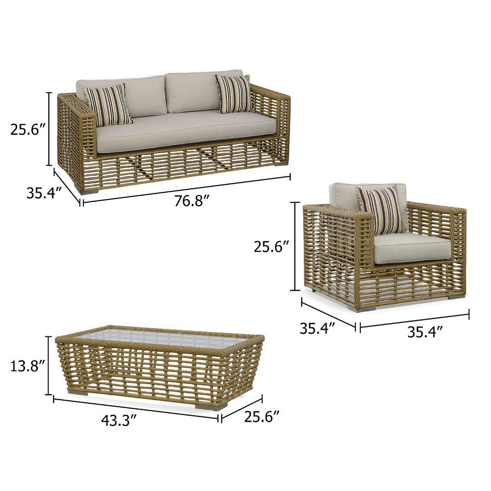 Toya 4pc Outdoor Sofa Set | Brown Rattan Frame | White Cushioned Seats BM338342