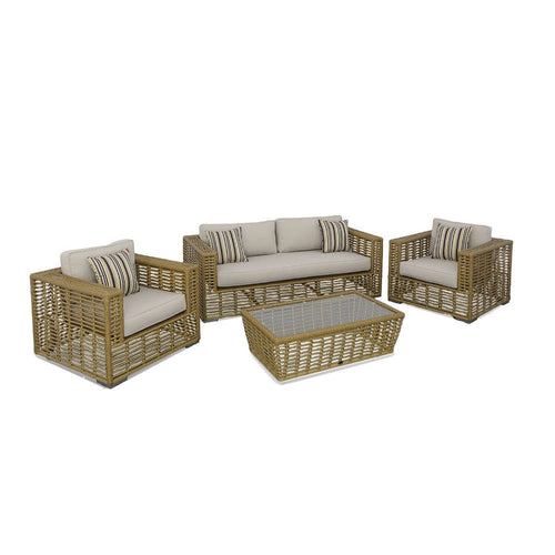 Toya 4pc Outdoor Sofa Set | Brown Rattan Frame | White Cushioned Seats