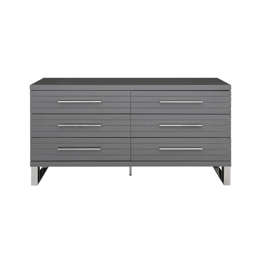 Cid Resu Dresser | 6 Drawers with Slatted Design | 59’’ | Gray Wood BM338343