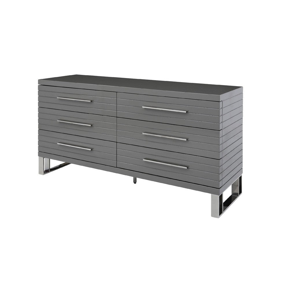Cid Resu Dresser | 6 Drawers with Slatted Design | 59’’ | Gray Wood BM338343