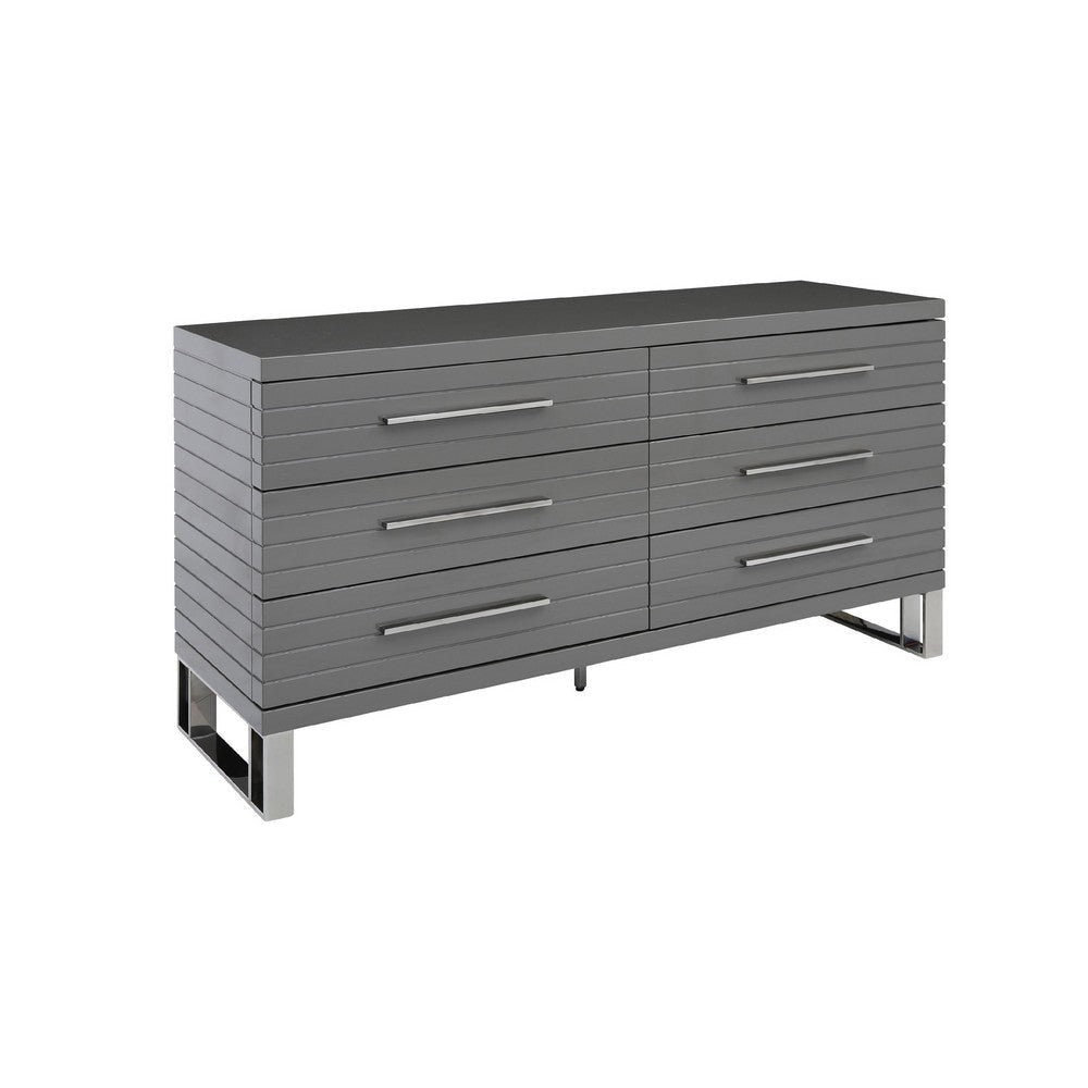 Cid Resu Dresser | 6 Drawers with Slatted Design | 59" | Gray Wood