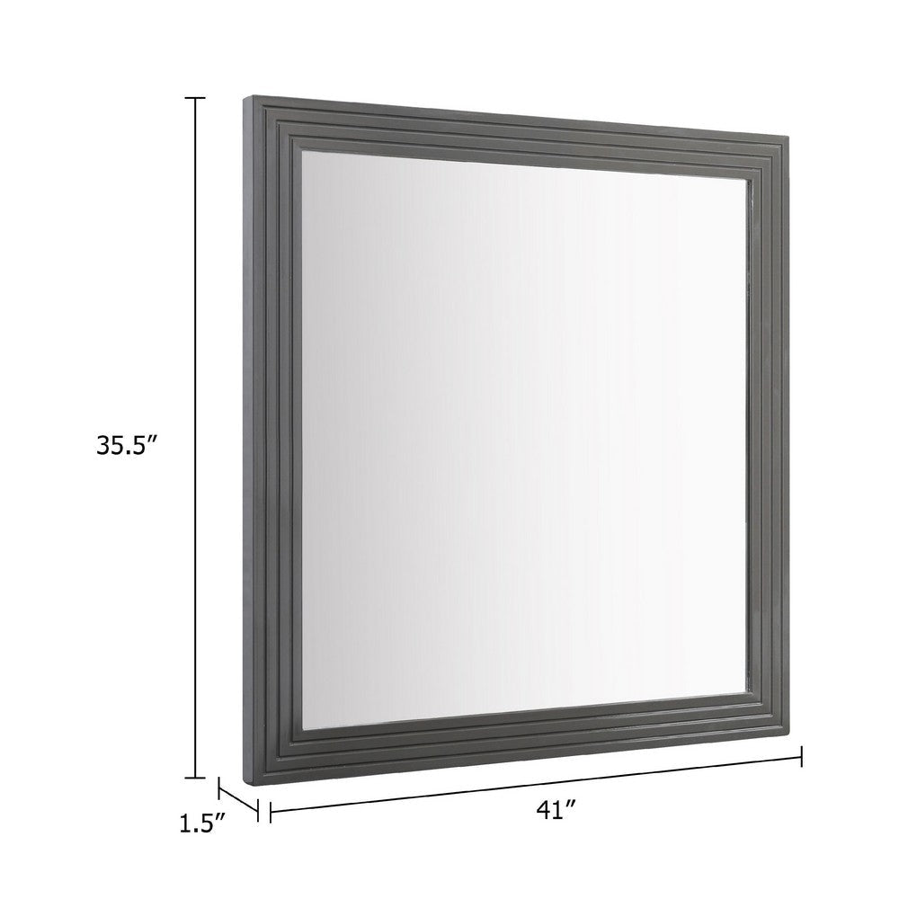 Cid Resu Dresser Mirror | Gray Slatted Frame | 41’’ | Engineered Wood BM338344