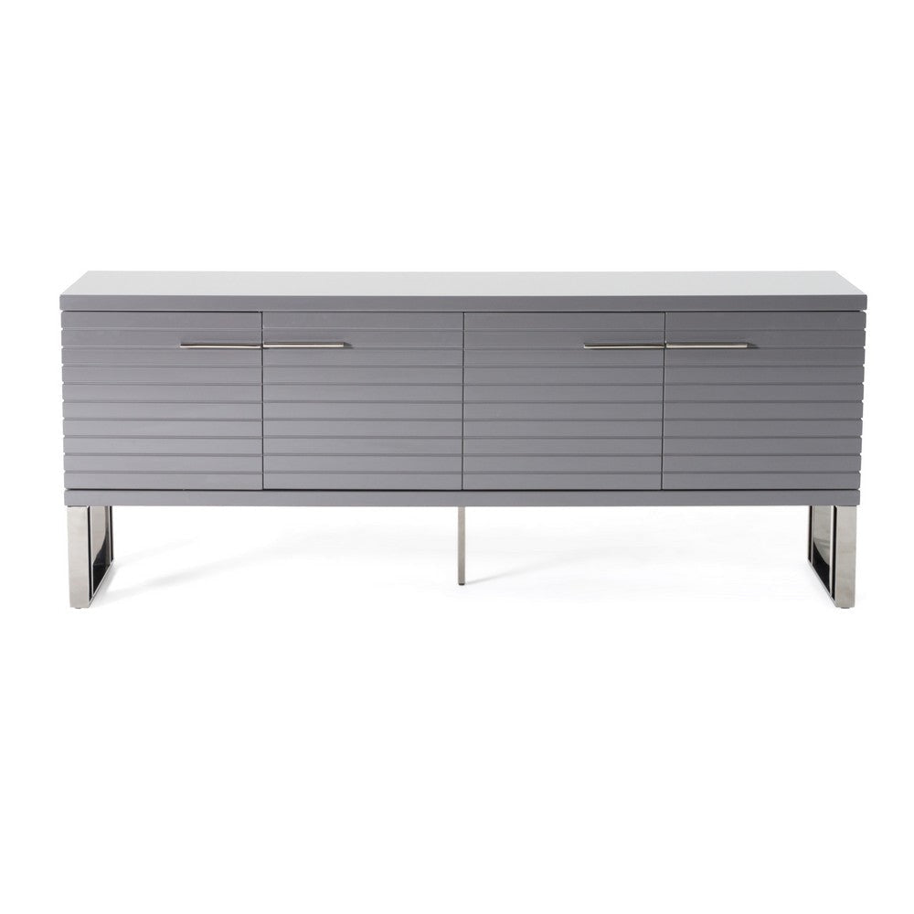 Cid Resu Sideboard Buffet Cabinet | 4 Doors w Slatted Design | 79’’ | Glossy Gray BM338345