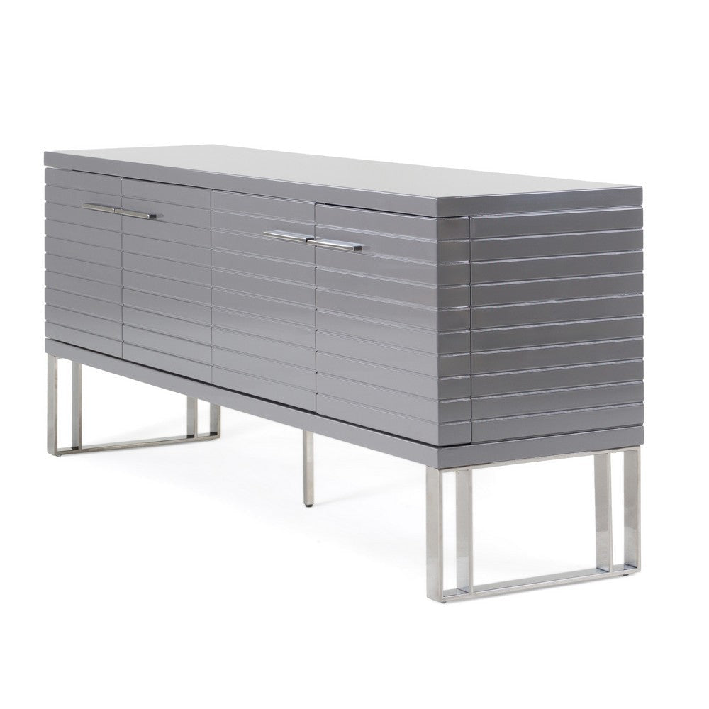 Cid Resu Sideboard Buffet Cabinet | 4 Doors w Slatted Design | 79’’ | Glossy Gray BM338345