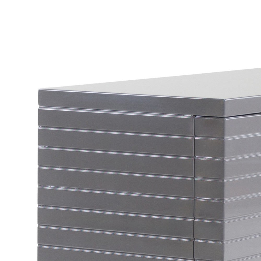 Cid Resu Sideboard Buffet Cabinet | 4 Doors w Slatted Design | 79’’ | Glossy Gray BM338345