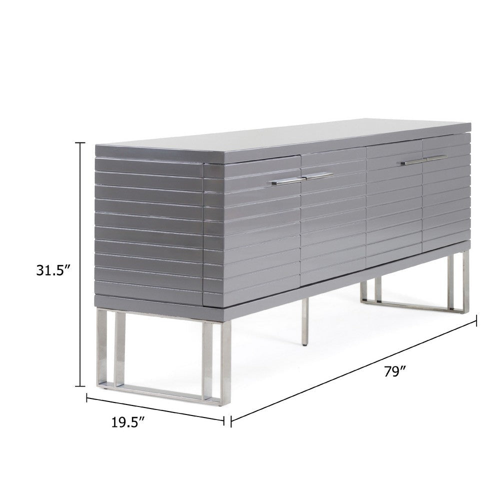 Cid Resu Sideboard Buffet Cabinet | 4 Doors w Slatted Design | 79’’ | Glossy Gray BM338345