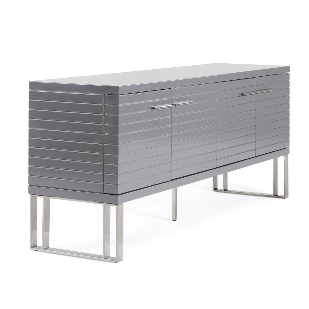 Cid Resu Sideboard Buffet Cabinet | 4 Doors w Slatted Design | 79" | Glossy Gray