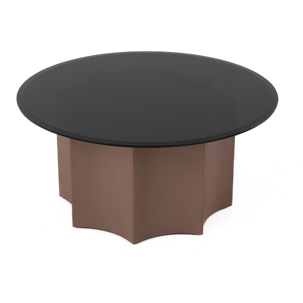 Cid Ingo Coffee Table | 32’’ Black Mirrored Glass Top | Wine Red Base BM338346