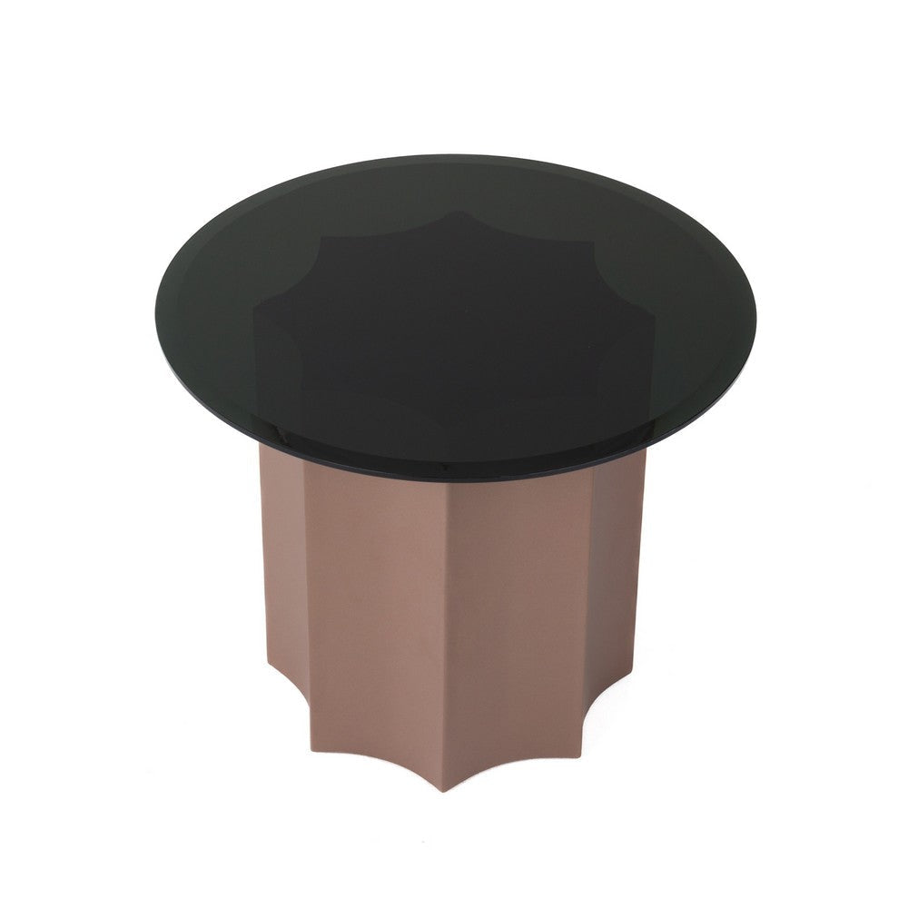 Cid Ingo Side End Table | 32’’ Black Mirrored Glass Top | Wine Red Base BM338347