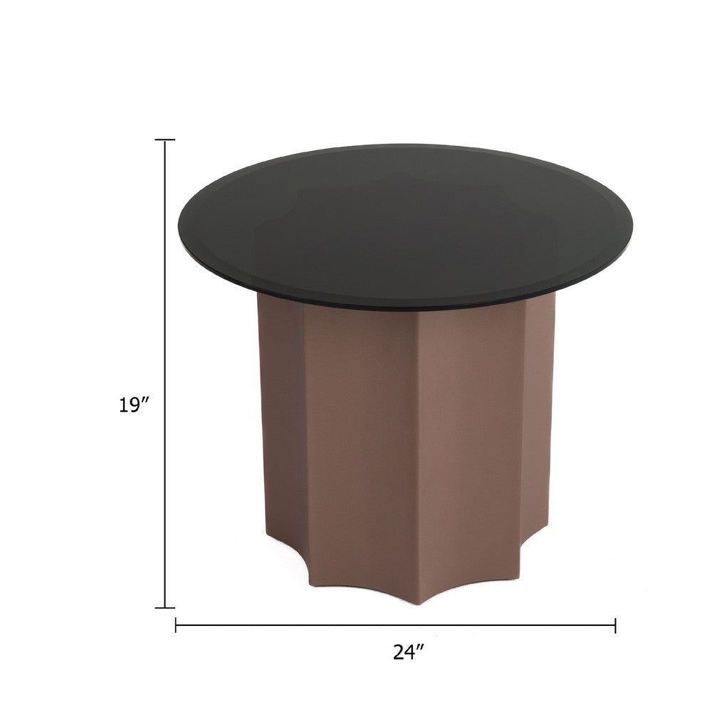 Cid Ingo Side End Table | 32’’ Black Mirrored Glass Top | Wine Red Base BM338347