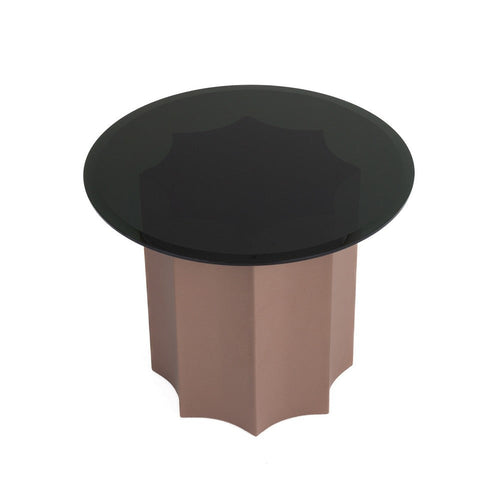 Cid Ingo Side End Table | 32" Black Mirrored Glass Top | Wine Red Base