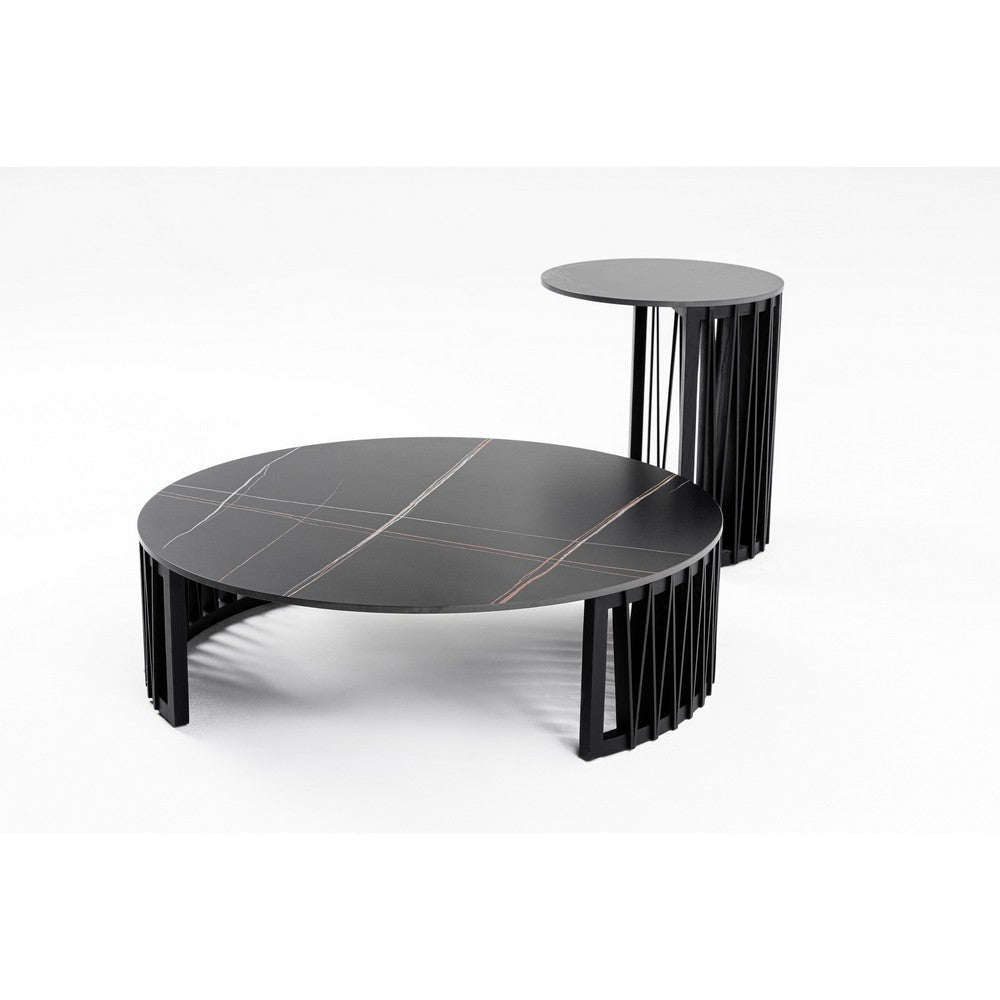 Cid Kiom 2pc Nesting Coffee Table Set with End Table | Modern Black BM338348