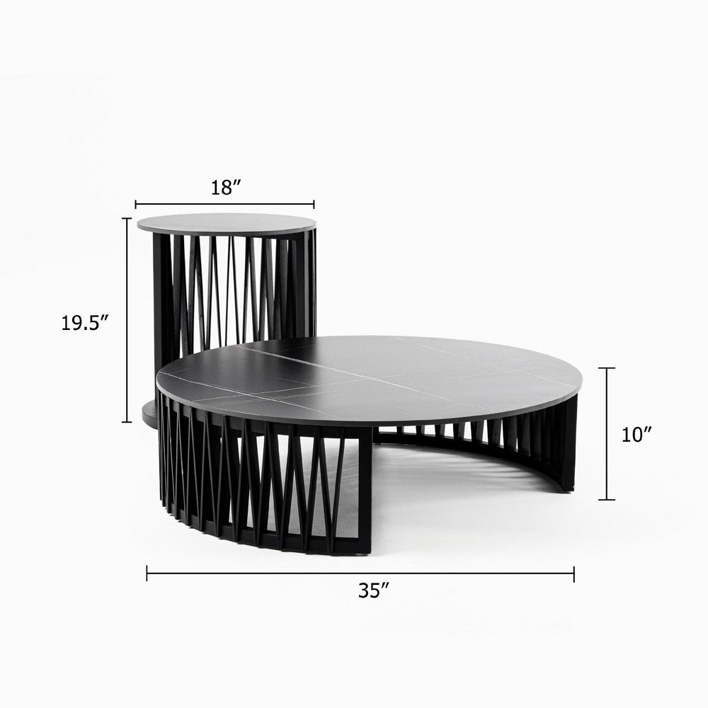 Cid Kiom 2pc Nesting Coffee Table Set with End Table | Modern Black BM338348