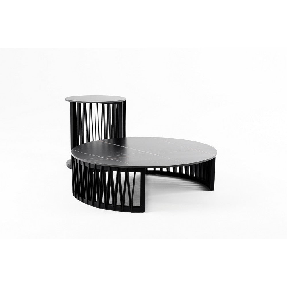 Cid Kiom 2pc Nesting Coffee Table Set with End Table | Modern Black