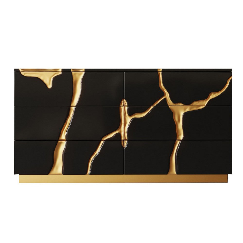 Cid Exie Dresser | Modern Glossy Black with Gold Inlaid Accents | 66’’ BM338350