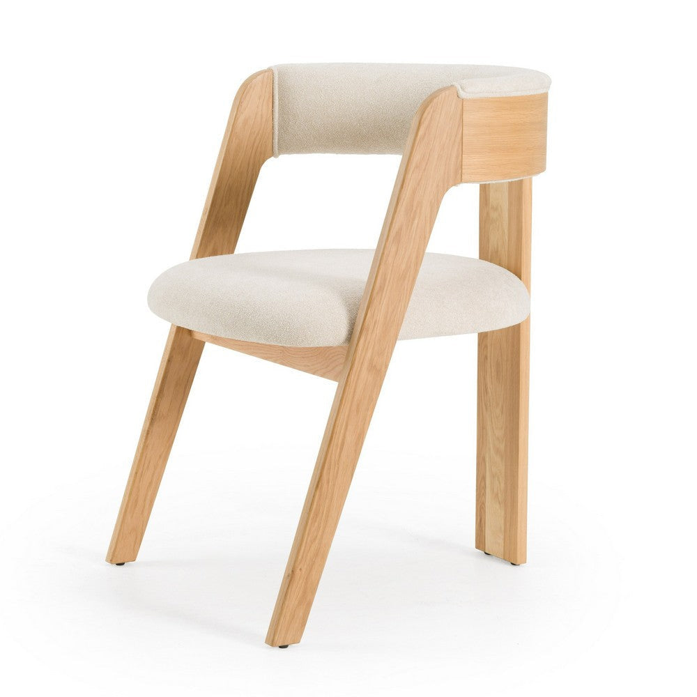 Cid Ashi Dining Side Chair Set of 2 | Light Brown Oak Wood | Beige Fabric BM338354