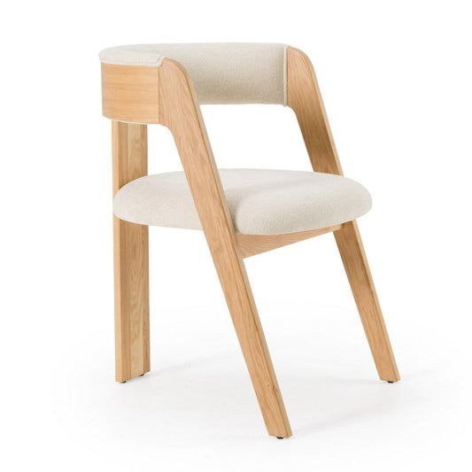 Cid Ashi Dining Side Chair Set of 2 | Light Brown Oak Wood | Beige Fabric