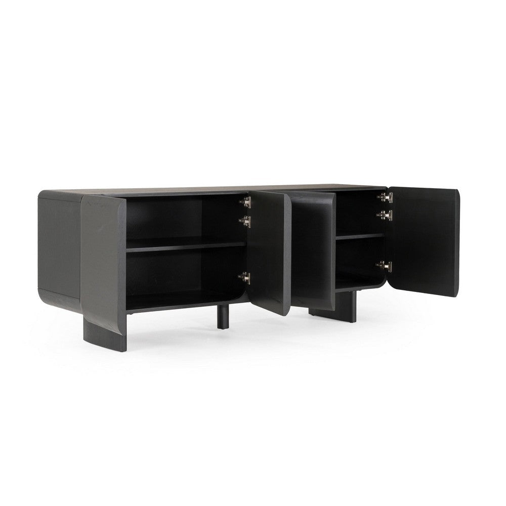 Stev 77’’ Sideboard Buffet Cabinet with 4 Doors | Black Solid Wood BM338355