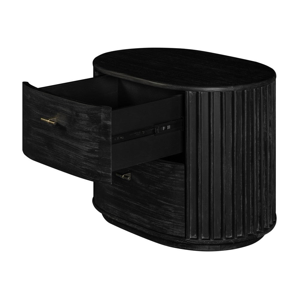 Fely Nightstand | 2 Drawers | Gold Metal Handles | Black Acacia Veneer BM338356