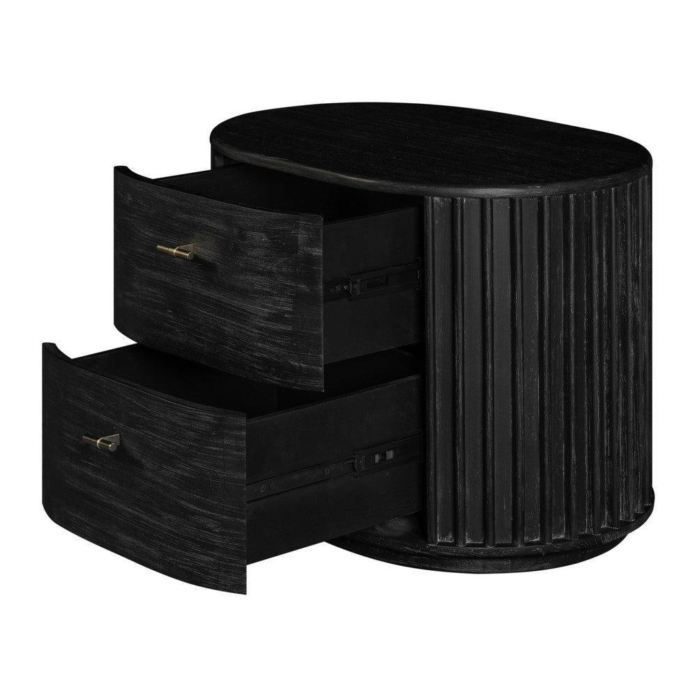 Fely Nightstand | 2 Drawers | Gold Metal Handles | Black Acacia Veneer BM338356