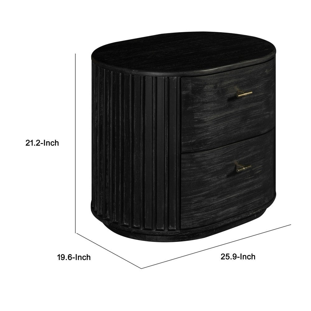 Fely Nightstand | 2 Drawers | Gold Metal Handles | Black Acacia Veneer BM338356