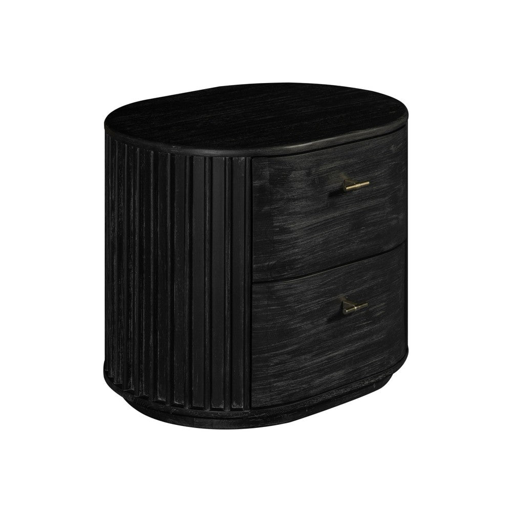 Fely Nightstand | 2 Drawers | Gold Metal Handles | Black Acacia Veneer BM338356
