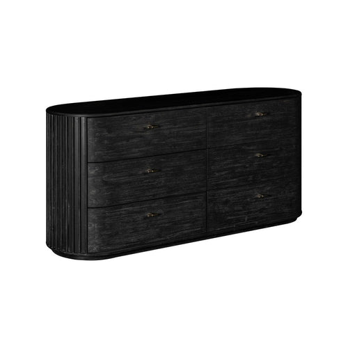 Fely Dresser | 71" | 6 Drawers | Gold Metal Handles | Black Veneer