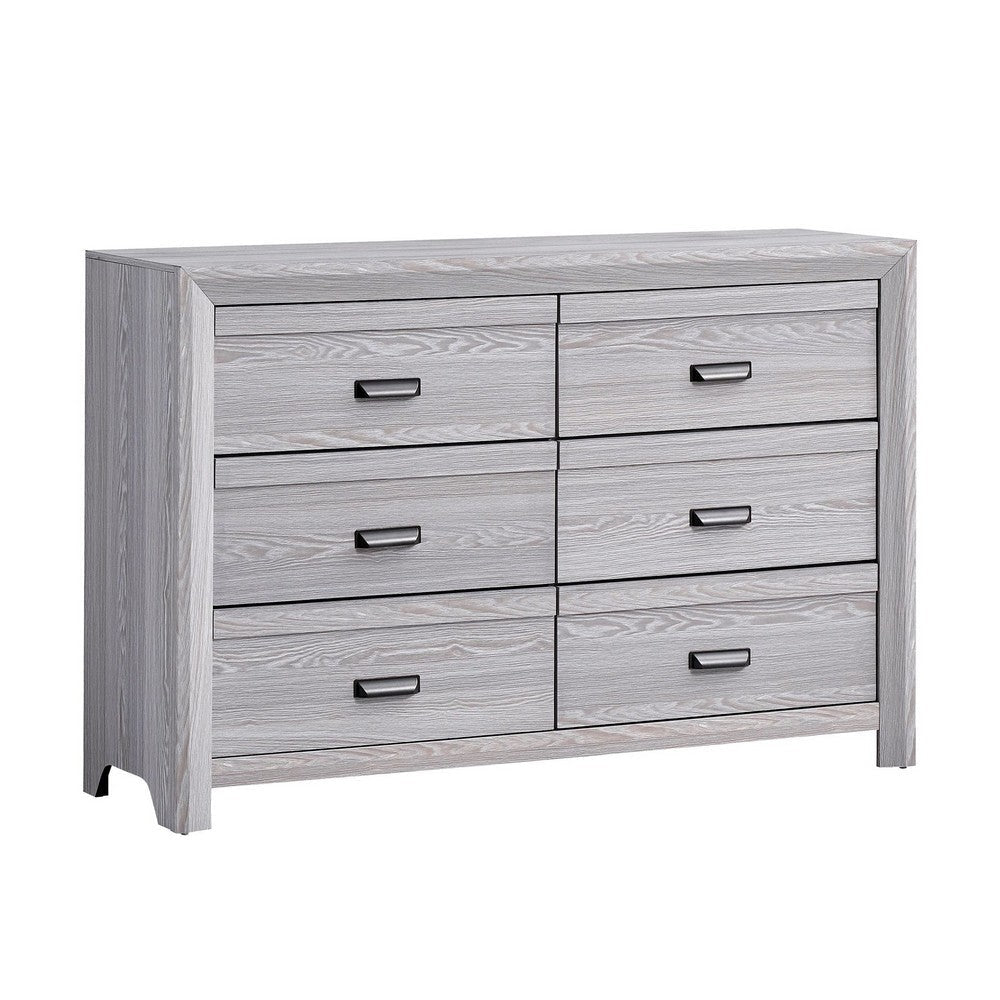Laide Wide Dresser with 6 Drawers | Cup Handles | Gray Driftwood Veneer