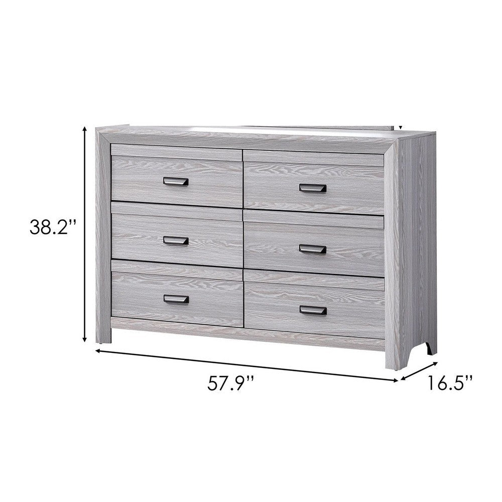 Laide Wide Dresser with 6 Drawers | Cup Handles | Gray Driftwood Veneer BM338358