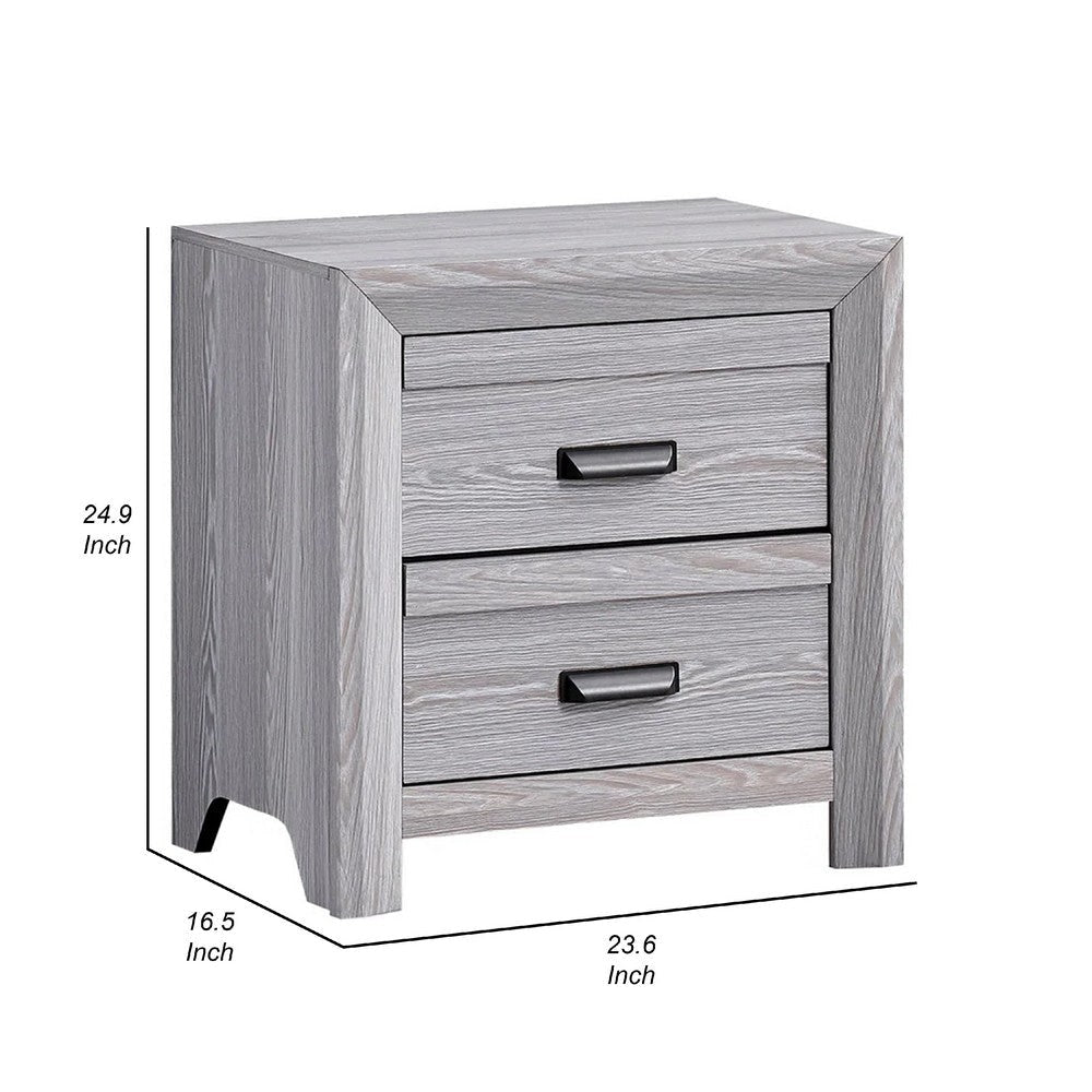 Laide Nightstand with 2 Drawers | Cup Handles | Gray Driftwood Finish Wood BM338359
