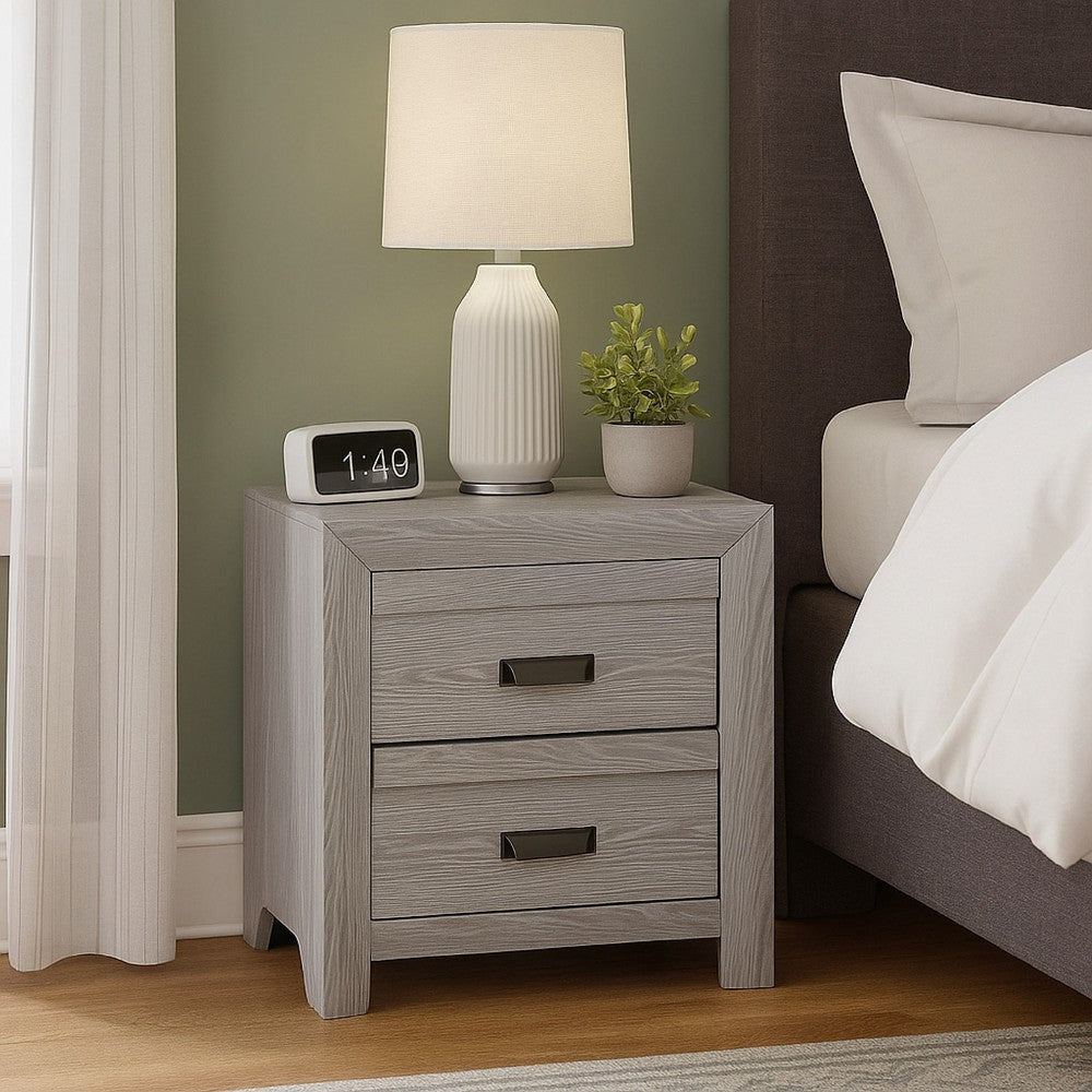 Laide Nightstand with 2 Drawers | Cup Handles | Gray Driftwood Finish Wood