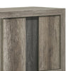 Close-up detail of the wood grain on the TV stand.