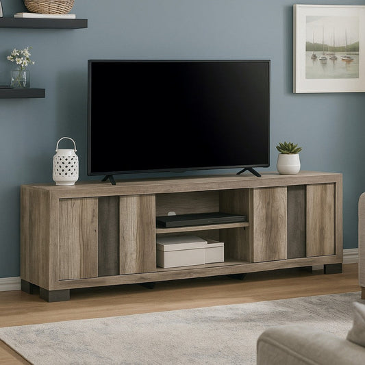 Amey TV Stand Media Cabinet | 2 Sliding Door & 2 Shelves | Gray Wood