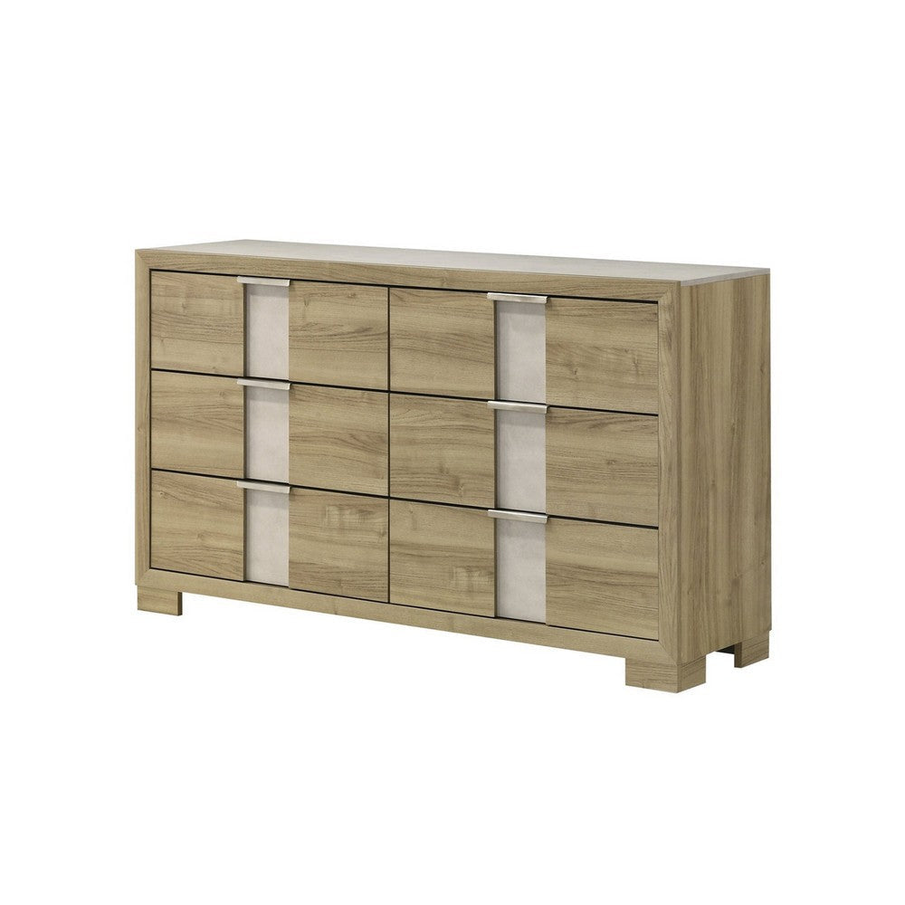 Amey Wide Dresser with 6 Drawers | White Trim | Driftwood Brown Finish