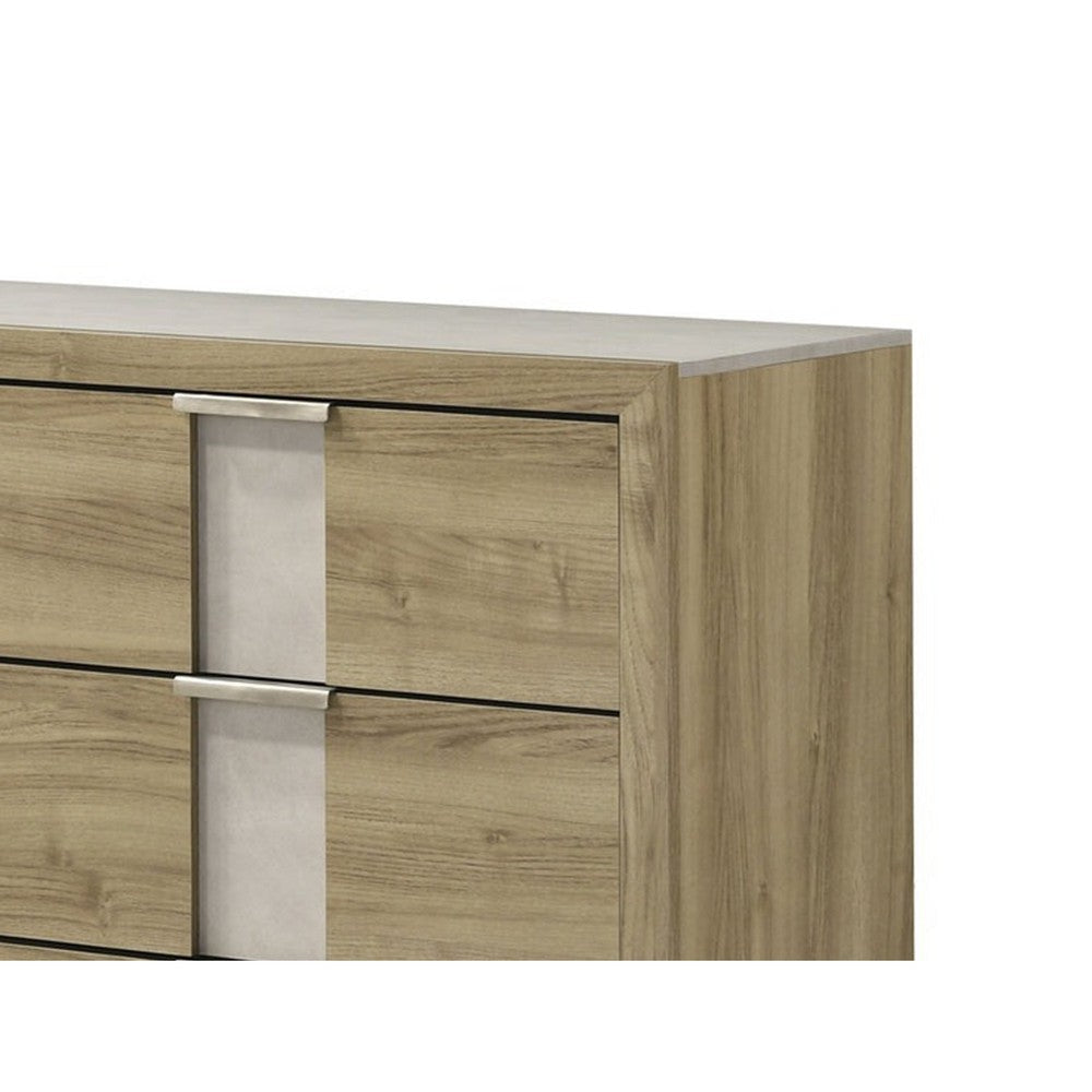 Amey Wide Dresser with 6 Drawers | White Trim | Driftwood Brown Finish