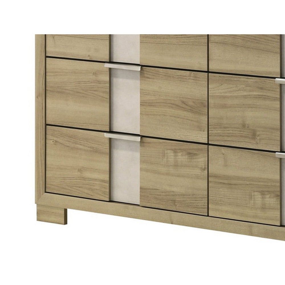 Amey Wide Dresser with 6 Drawers | White Trim | Driftwood Brown Finish