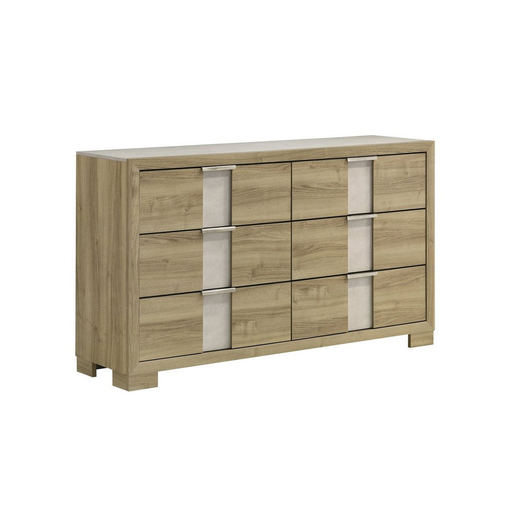 Amey Wide Dresser with 6 Drawers | White Trim | Driftwood Brown Finish