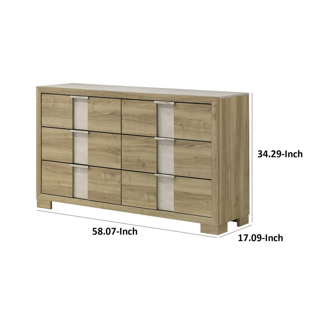 Amey Wide Dresser with 6 Drawers | White Trim | Driftwood Brown Finish
