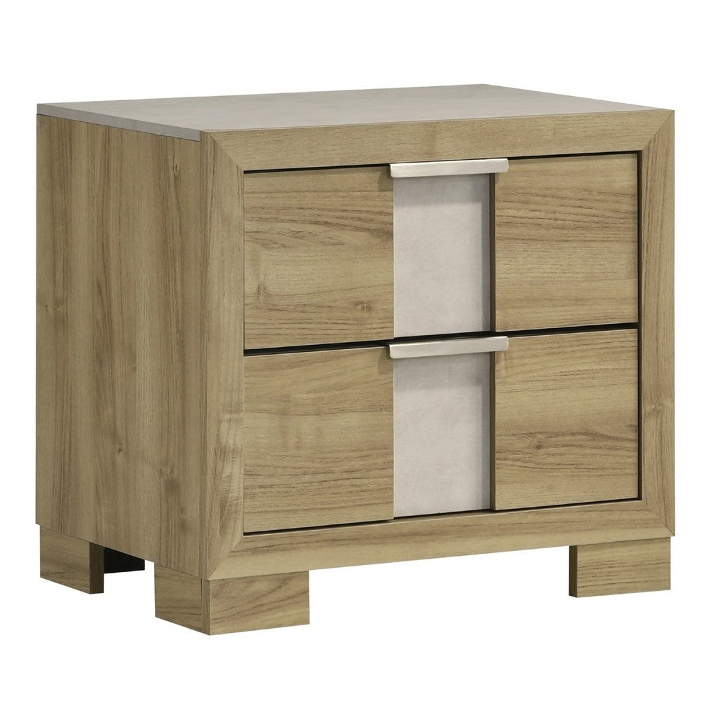 Amey Nightstand with 2 Drawers | White Trim & Driftwood Brown Finish