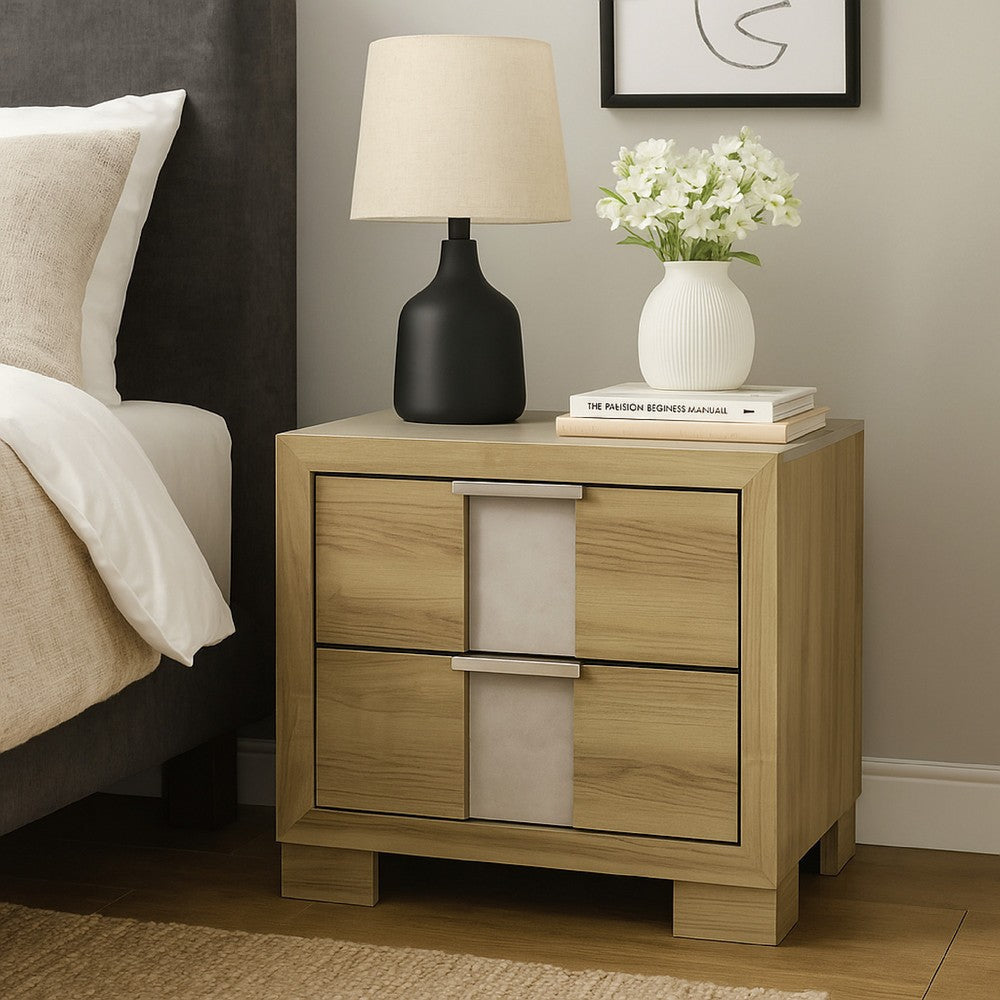 Amey Nightstand with 2 Drawers | White Trim & Driftwood Brown Finish