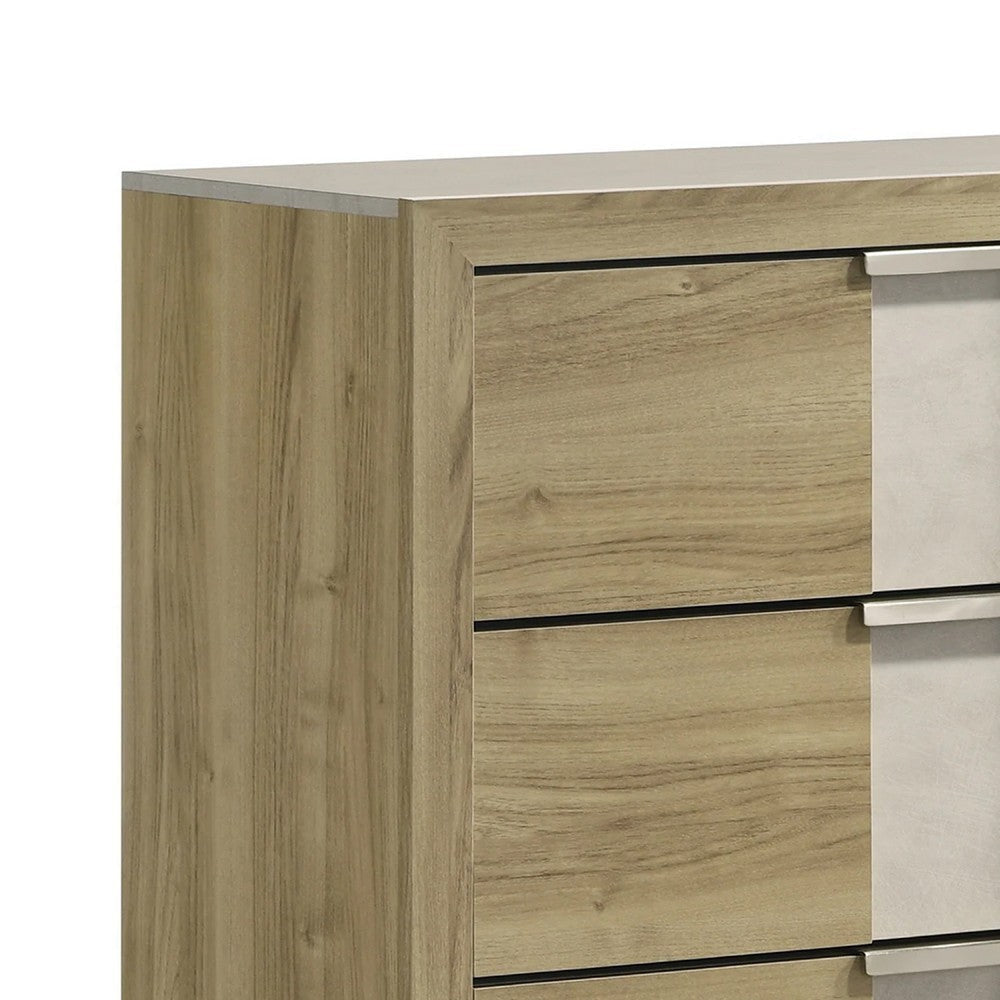 Amey Tall Dresser Chest with 5 Drawers | White Trim & Driftwood Brown Finish BM338378