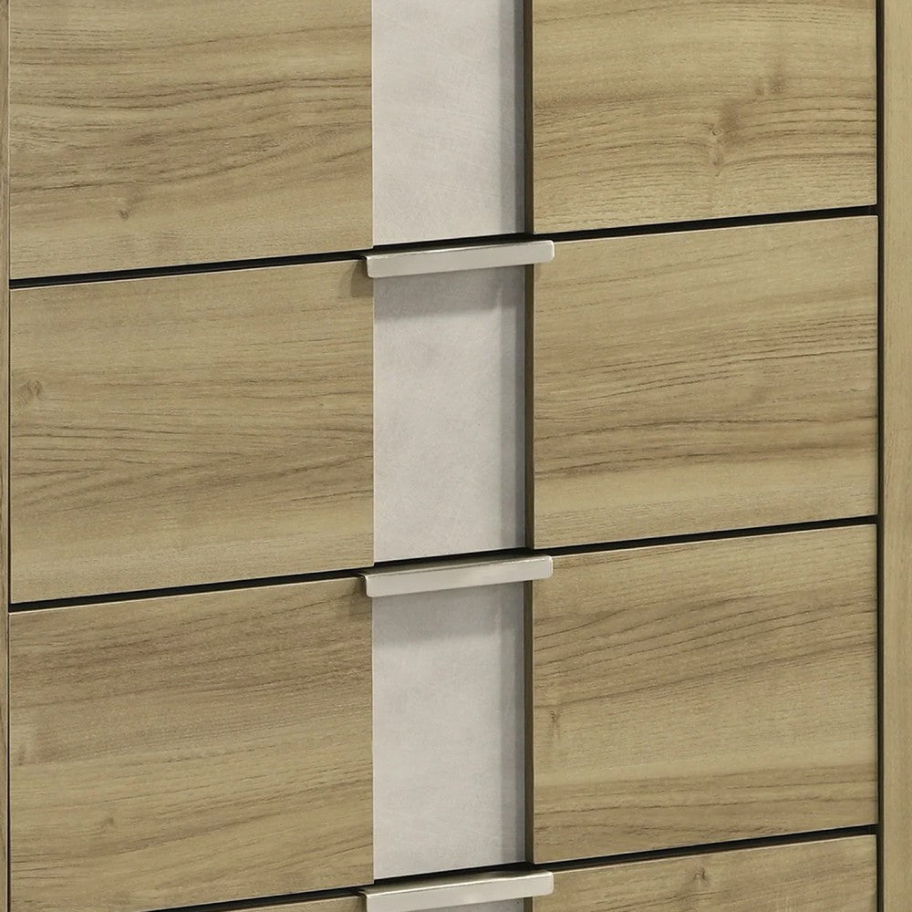 Amey Tall Dresser Chest with 5 Drawers | White Trim & Driftwood Brown Finish BM338378