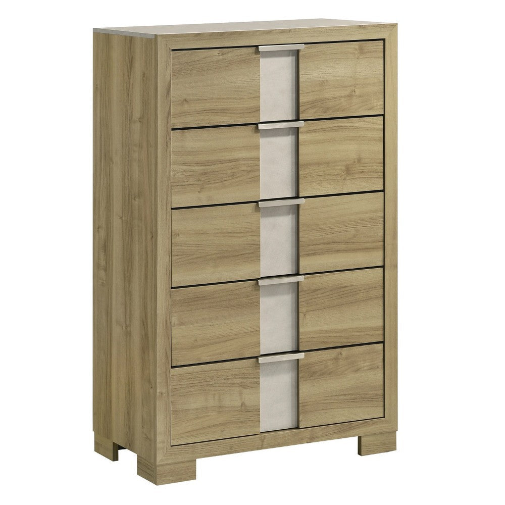 Amey Tall Dresser Chest with 5 Drawers | White Trim & Driftwood Brown Finish BM338378