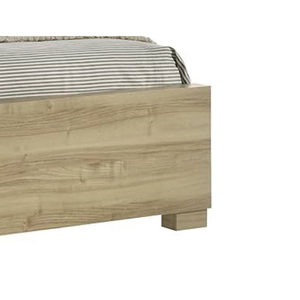 Amey King Panel Bed w Built In Light | White Trim | Brown Driftwood