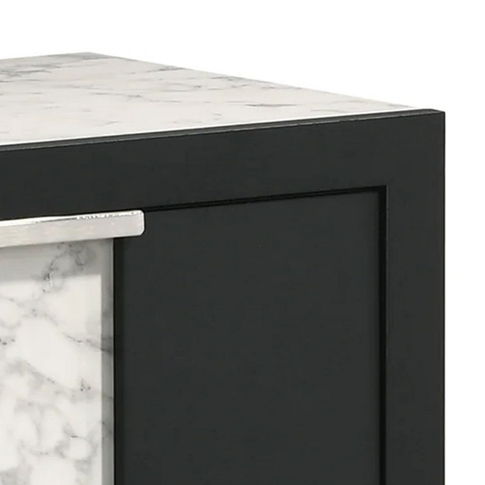 Amey 2 Drawer Nightstand | White Marble Trim | Black Wood BM338383