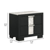 Amey 2 Drawer Nightstand | White Marble Trim | Black Wood BM338383