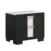 Amey 2 Drawer Nightstand | White Marble Trim | Black Wood BM338383